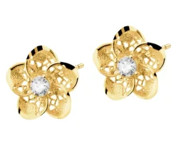 Złote kolczyki z cyrkoniami - kwiaty