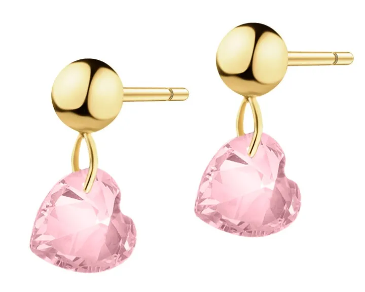 Złote kolczyki z cyrkoniami - serca