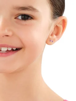 Złote kolczyki z emalią - kokardki