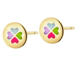 Złote kolczyki z emalią - koniczyny