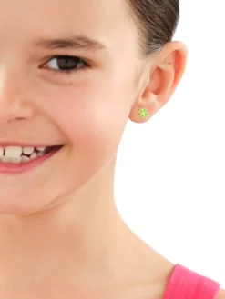 Złote kolczyki z emalią - koniczyny