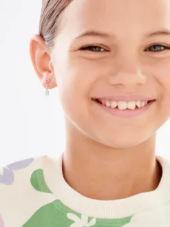 Złote kolczyki z emalią - kwiaty