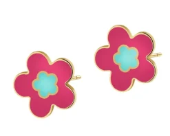 Złote kolczyki z emalią - kwiaty