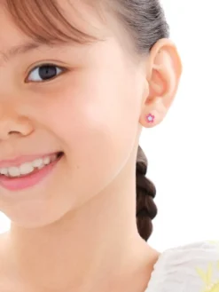 Złote kolczyki z emalią - kwiaty