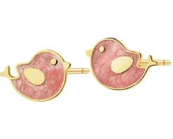 Złote kolczyki z emalią - ptaki