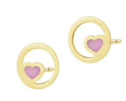 Złote kolczyki z emalią - serca