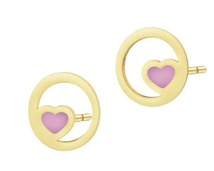 Złote kolczyki z emalią - serca