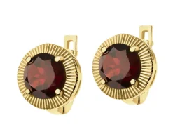 Złote kolczyki z granatami syntetycznymi