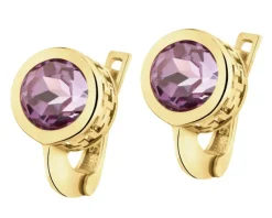 Złote kolczyki z korundami syntetycznymi