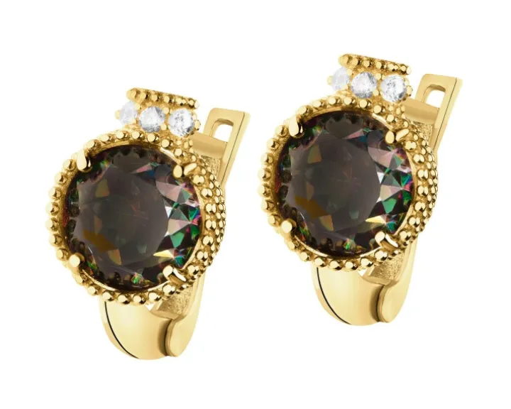 Złote kolczyki z korundami syntetycznymi i cyrkoniami