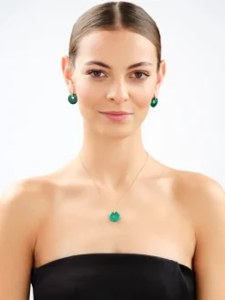 Złote kolczyki z malachitami i cyrkoniami