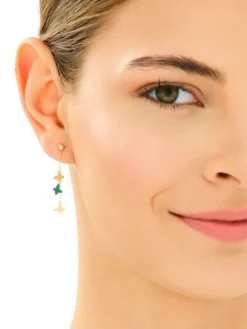 Złote kolczyki z malachitami syntetycznymi - motyle