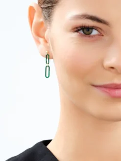 Złote kolczyki z malachitami syntetycznymi - paper clip