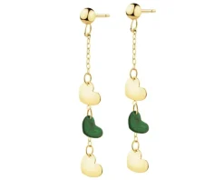 Złote kolczyki z malachitami syntetycznymi - serca