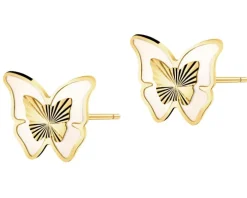 Złote kolczyki z masą perłową - motyle