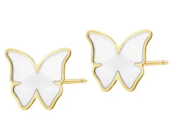 Złote kolczyki z masą perłową - motyle