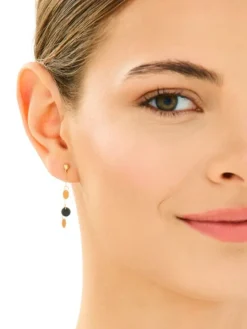 Złote kolczyki z onyksami syntetycznymi