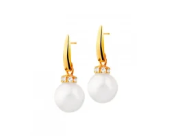 Złote kolczyki z perłami i cyrkoniami