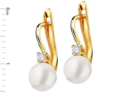 Złote kolczyki z perłami i cyrkoniami