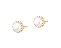 Złote kolczyki z perłami i cyrkoniami