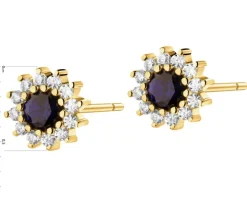 Złote kolczyki z szafirami syntetycznymi i cyrkoniami