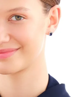 Złote kolczyki z szafirami syntetycznymi i cyrkoniami