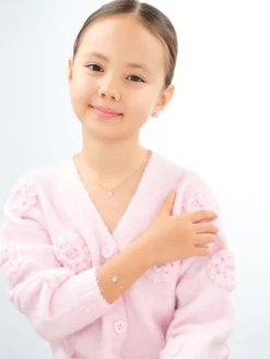 Złote kolczyki, zawieszka i bransoletka z emalią - komplet - jednorożce