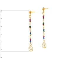 Złote kolczyki ze szkłem - koła, serca