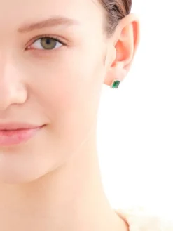 Złote kolczyki ze szmaragdami syntetycznymi i  cyrkoniami