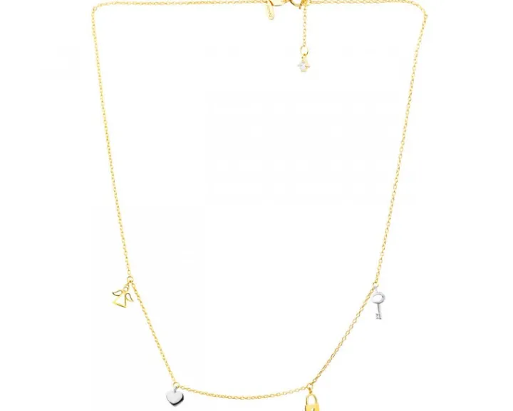 Złoty naszyjnik - aniołek, serce, kłódka, kluczyk