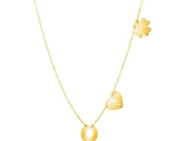 Złoty naszyjnik , ankier - koniczyna, serce, koło