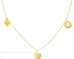 Złoty naszyjnik - koniczyna, serce, koło