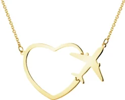 Złoty naszyjnik - serce, samolot