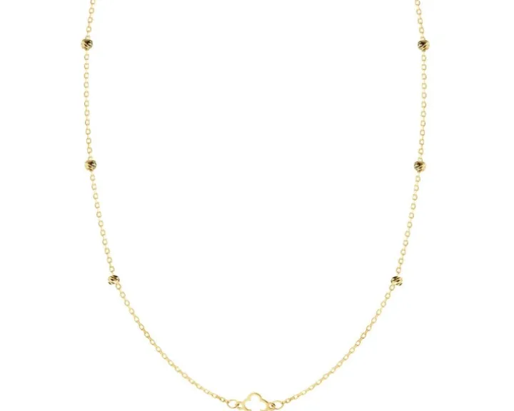 Złoty naszyjnik, ankier - koniczyna, kulki