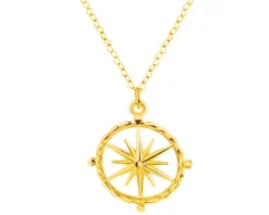 Złoty naszyjnik, ankier - kompas, róża wiatrów