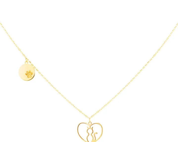 Złoty naszyjnik, ankier - kot, łapka