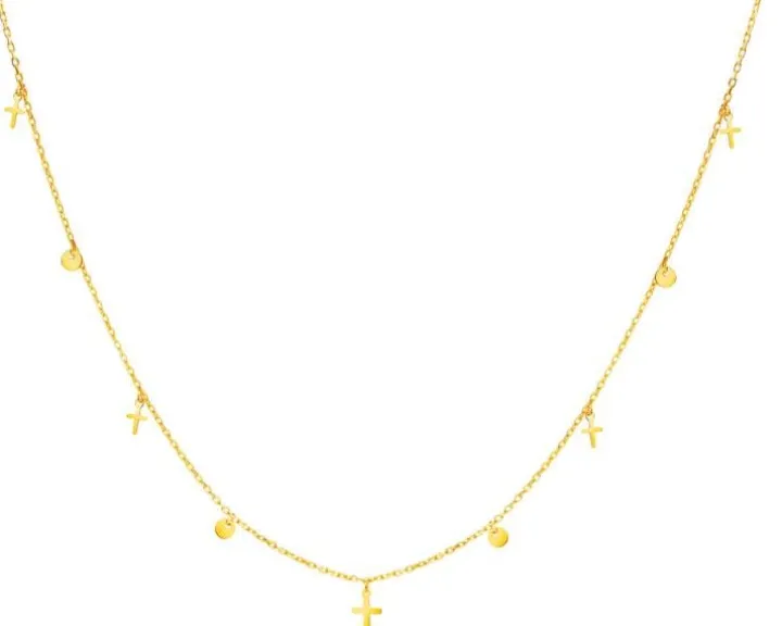 Złoty naszyjnik, ankier - krzyże, koła