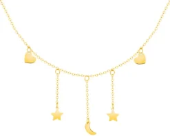 Złoty naszyjnik, ankier - Księżyc, gwiazdy, serca