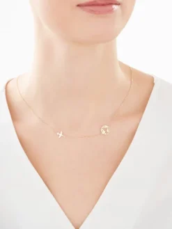 Złoty naszyjnik, ankier - kula ziemska, samolot