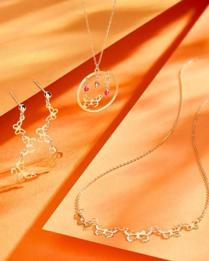 Złoty naszyjnik, ankier - motyle