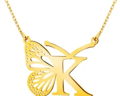 Złoty naszyjnik, ankier - motyl, litera K