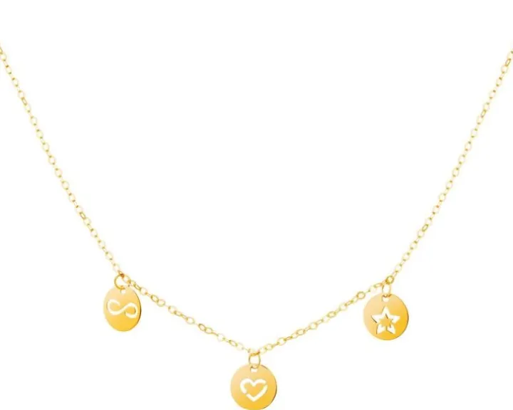 Złoty naszyjnik, ankier - nieskończoność, serce, gwiazda, koła
