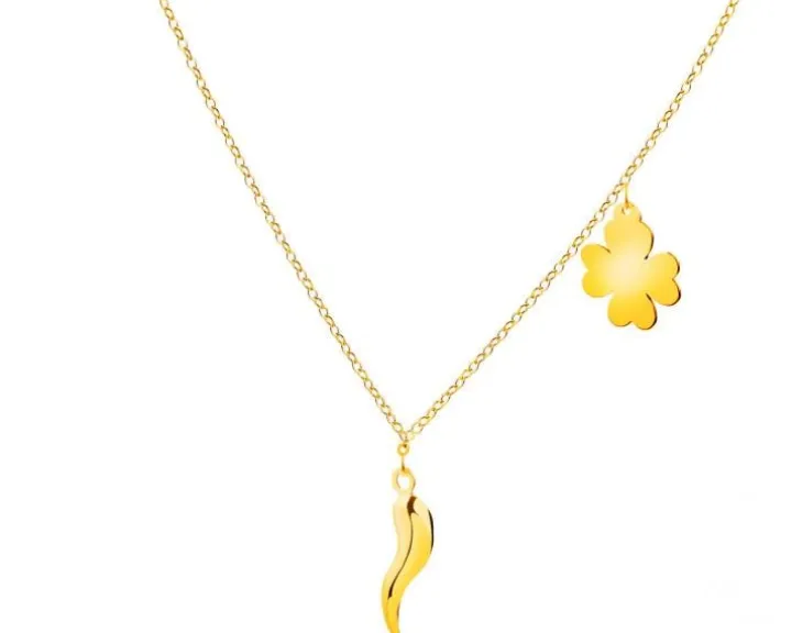 Złoty naszyjnik, ankier - róg obfitości, koniczyna