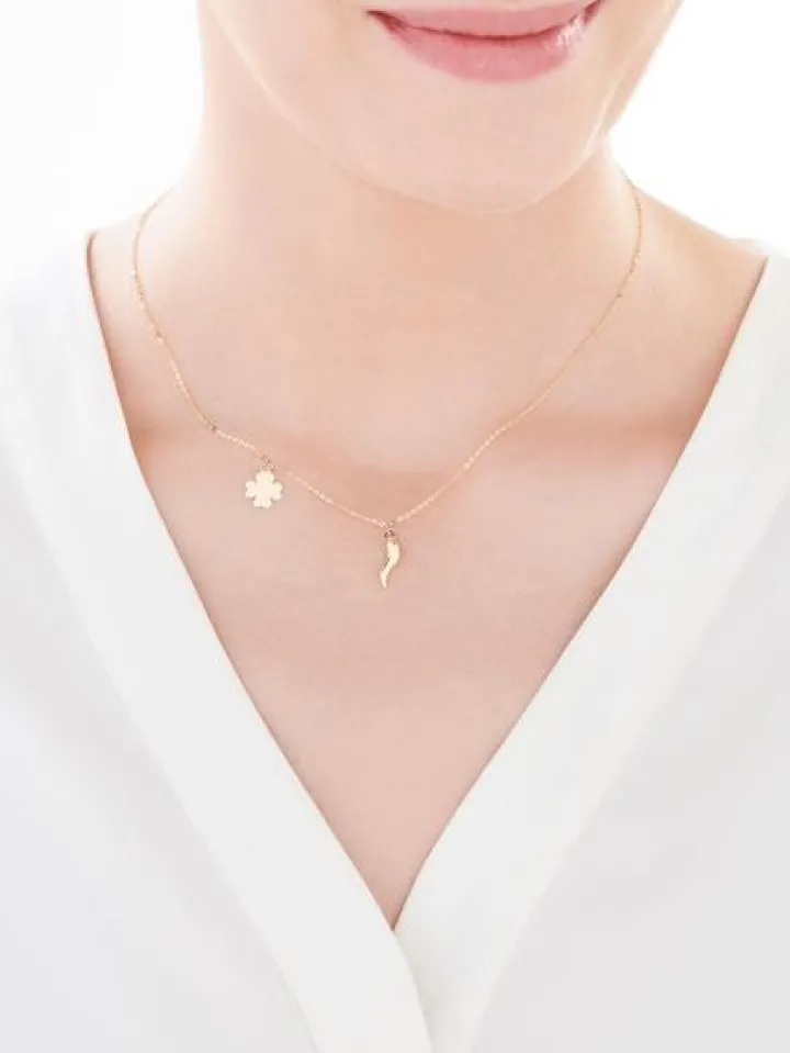 Złoty naszyjnik, ankier - róg obfitości, koniczyna