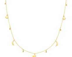 Złoty naszyjnik, ankier - serca, Księżyce, kulki