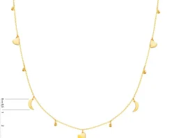 Złoty naszyjnik, ankier - serca, Księżyce, kulki