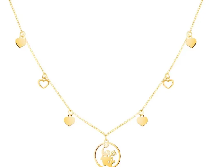 Złoty naszyjnik, ankier - twarz, serca