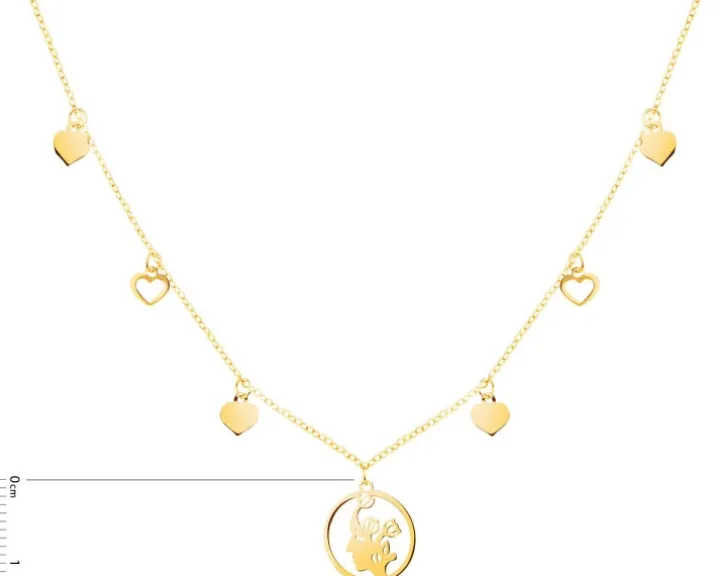 Złoty naszyjnik, ankier - twarz, serca