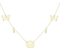 Złoty naszyjnik, szkło szlifowane - motyle