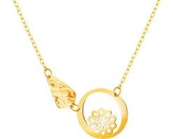 Złoty naszyjnik z blaszką, ankier - kwiat, koło